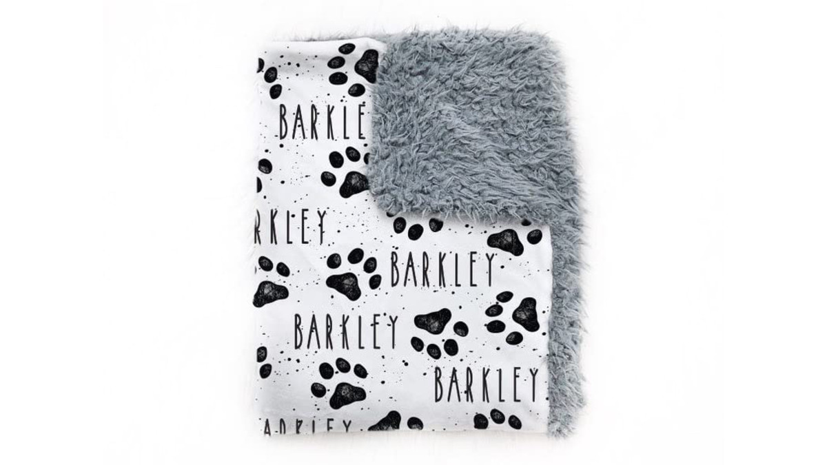 Personalized Paw Print Dog Blanket With Pets Name